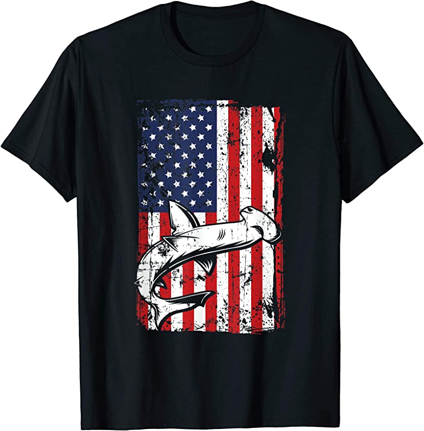 4th of July American Flag Hammerhead Shark Gifts T-Shirt