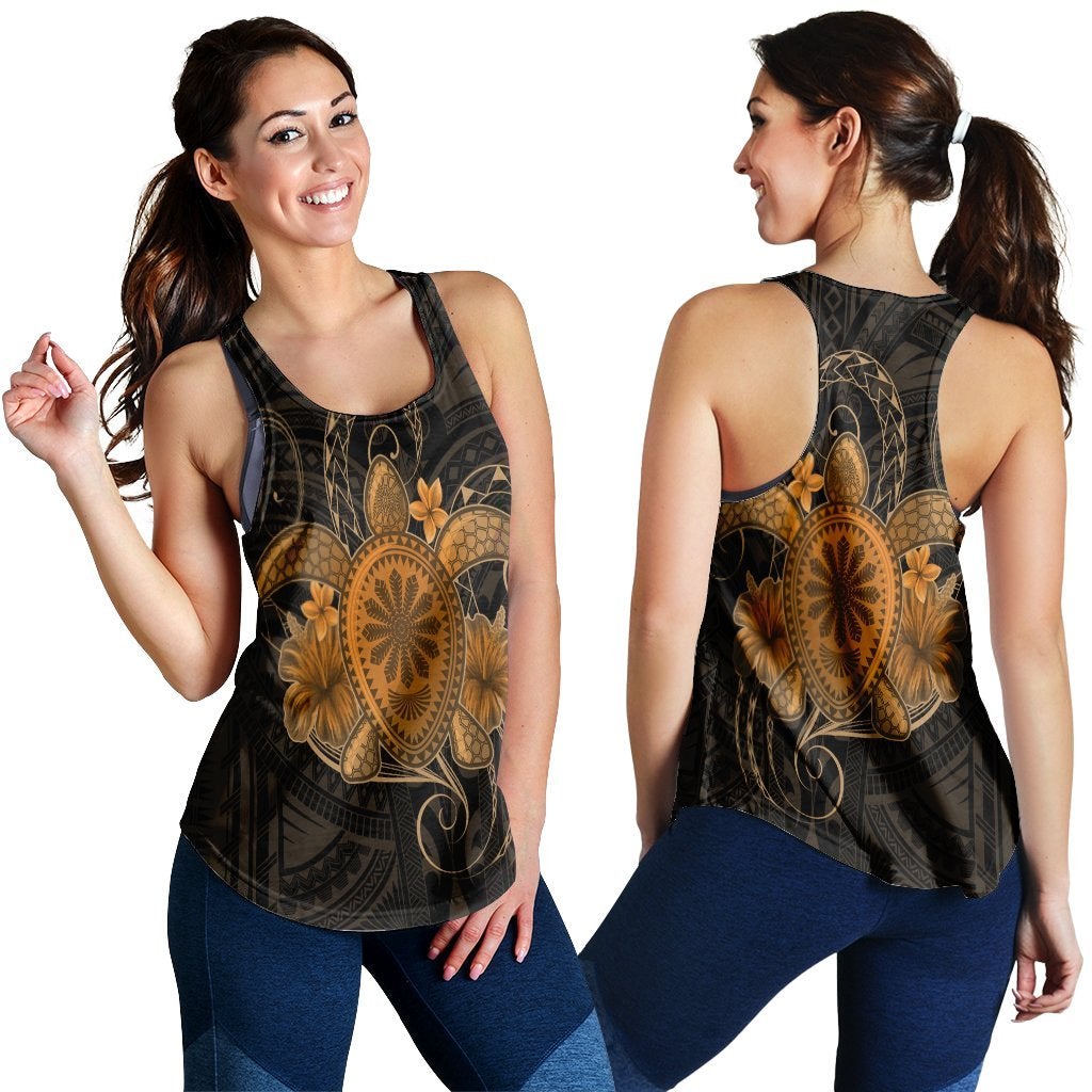 Hawaiian Turtle Hibiscus Polynesian Racerback Tank Full Style Gold Ah Ha54509