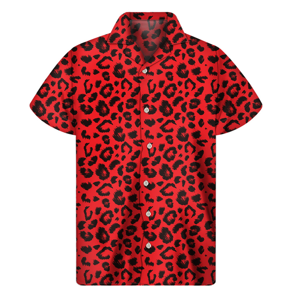 Red Leopard Print Men’S Short Sleeve Shirt