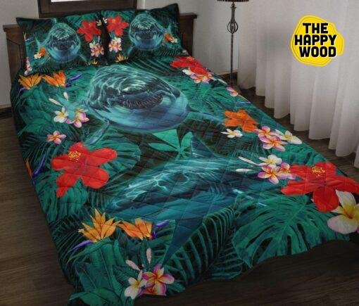 Shark Tropical Beauty Quilt Bed Set And Pillow Covers