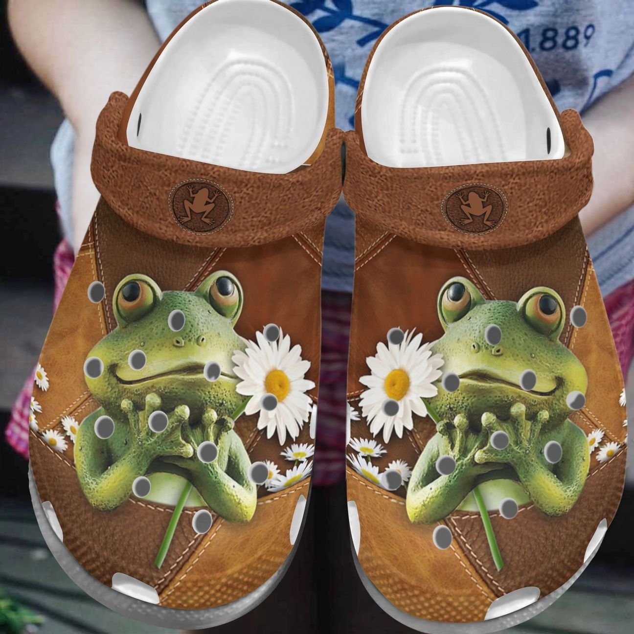 Frog Personalize Clog, Custom Name, Text, Fashion Style For Women, Men, Kid, Print 3D Whitesole Daisy Frog