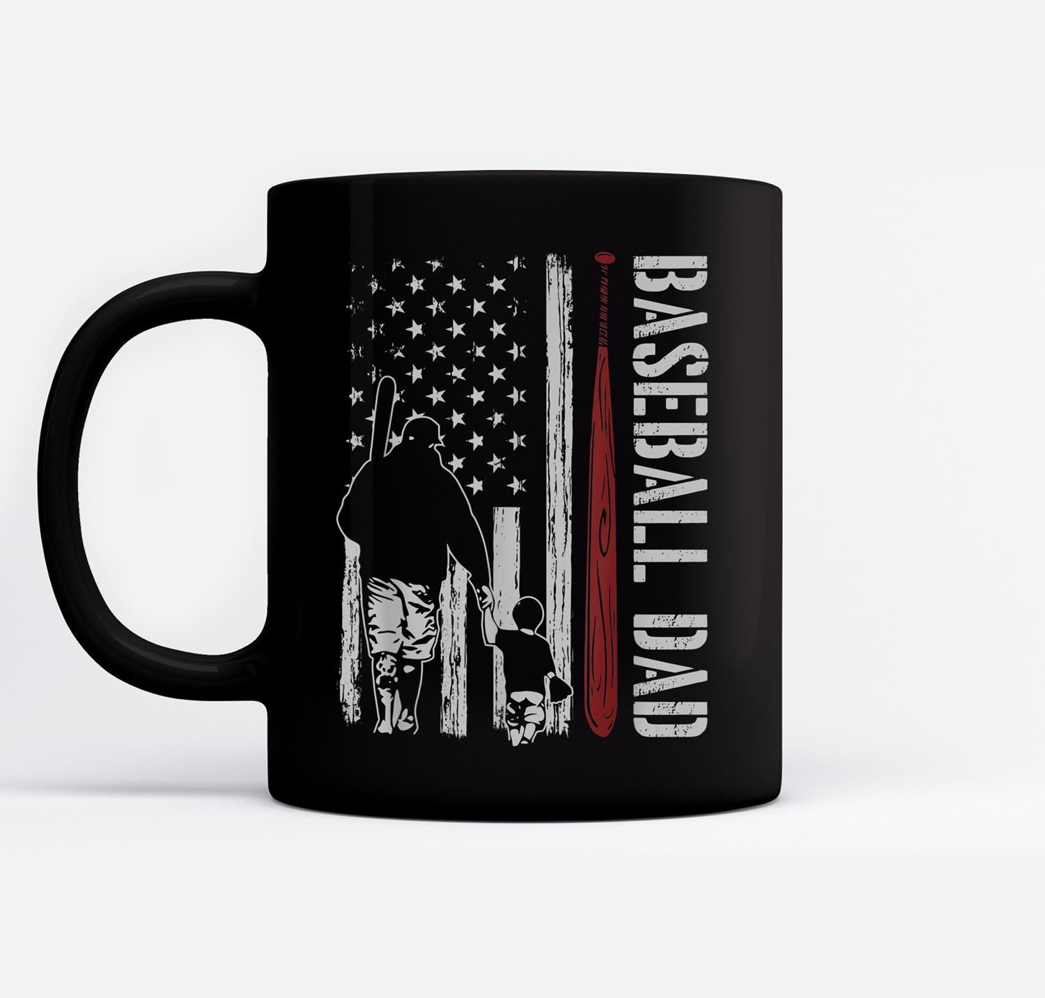 Mens Baseball Dad Daddy American Flag Patriotic 4Th Of July Ceramic Coffee Black Mugs