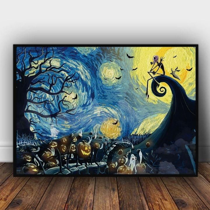 Nightmare before christmas jack skellington halloween van gogh style poster poster canvas