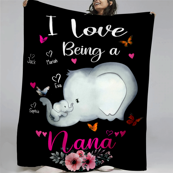 Apayprint – I Love Being a Nana – Elephant 3D Personalized All Over Printed Blanket