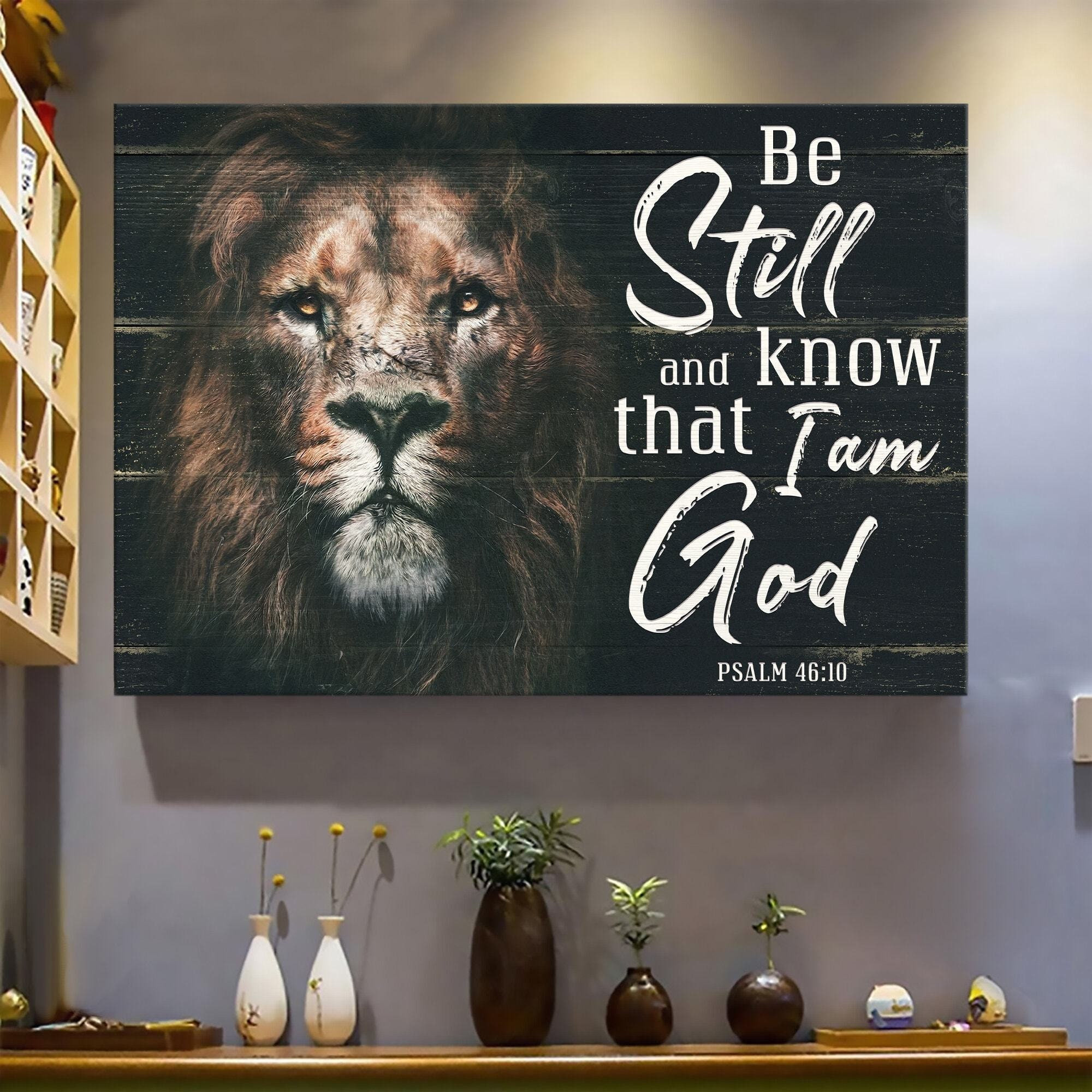 Jesus And Lion Canvas | Be Still And Know That I Am God Canvas, Jesus Canvas, Christian Canvas | Wall Decor | Thanksgiving, Christmas Gift