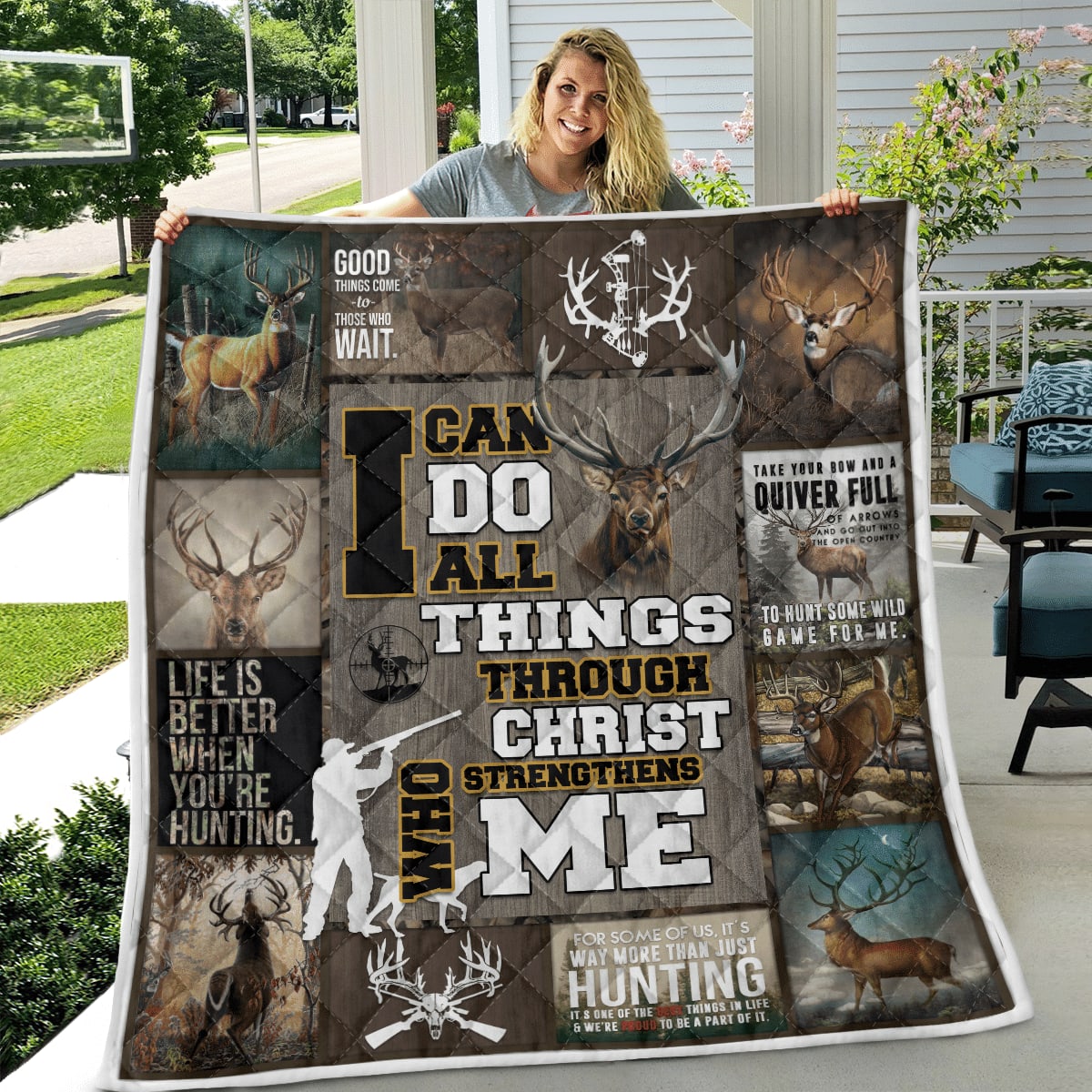 I Can Do All Things Through Christ Hunting Quilt And Sherpa Blanket Family Gift, Unique Decor