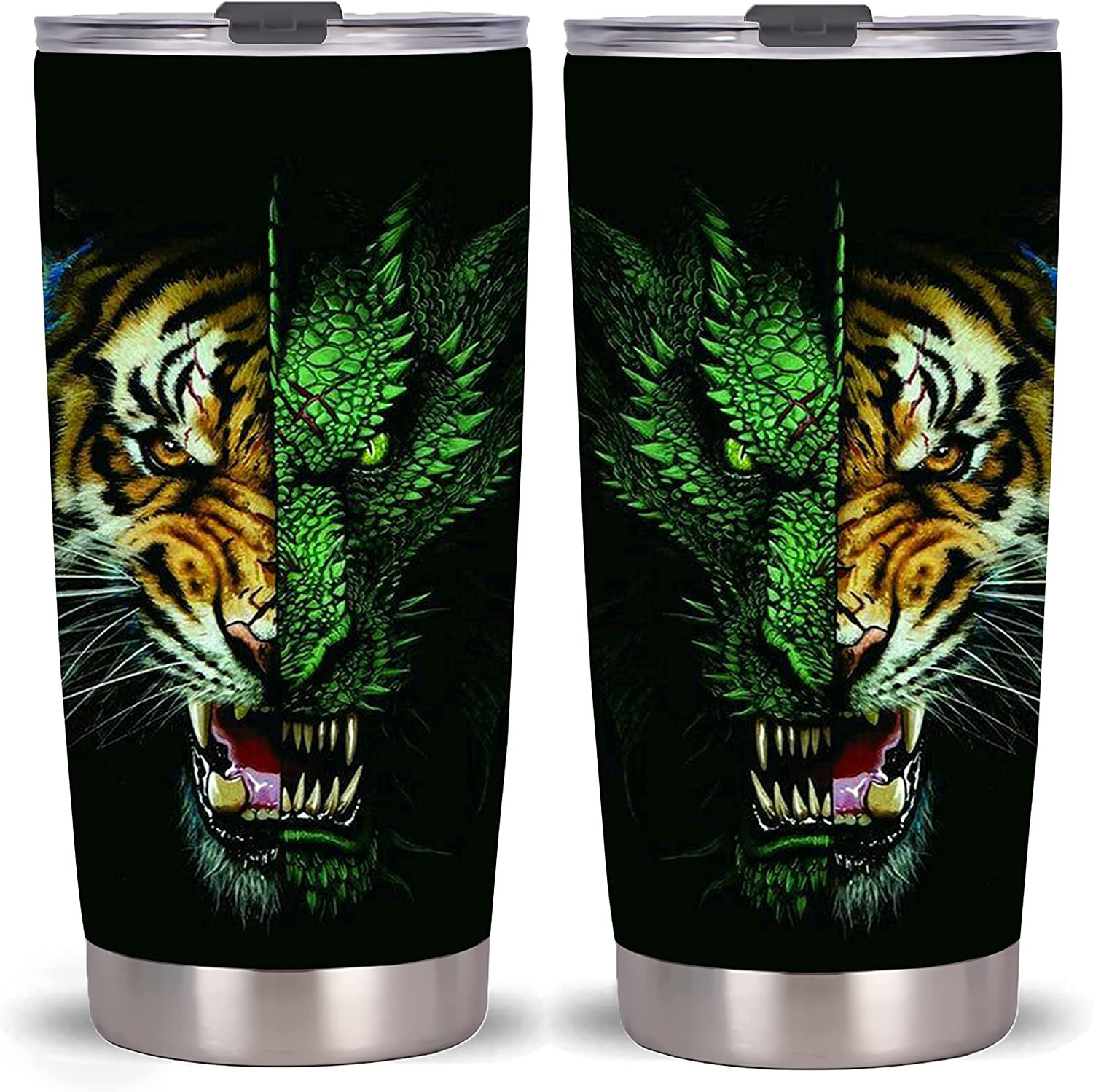 20 Oz Tumbler-Stainless Steel Travel Mug With Lid And Straw Tiger Dragon Tumbler