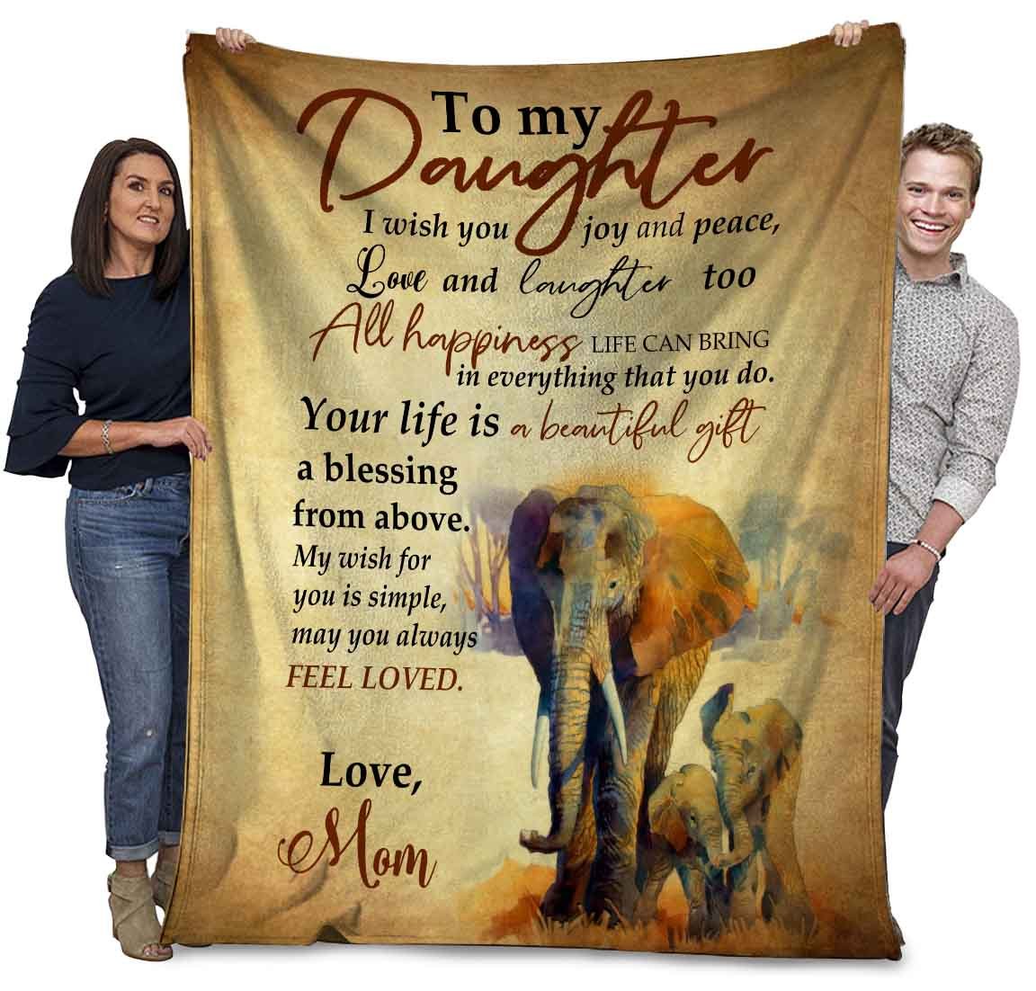 Elephants Mom To My Daughter I Wish You Joy And Peace, Love And Laughter Too Ultra Soft Cozy Plush Fleece Blanket