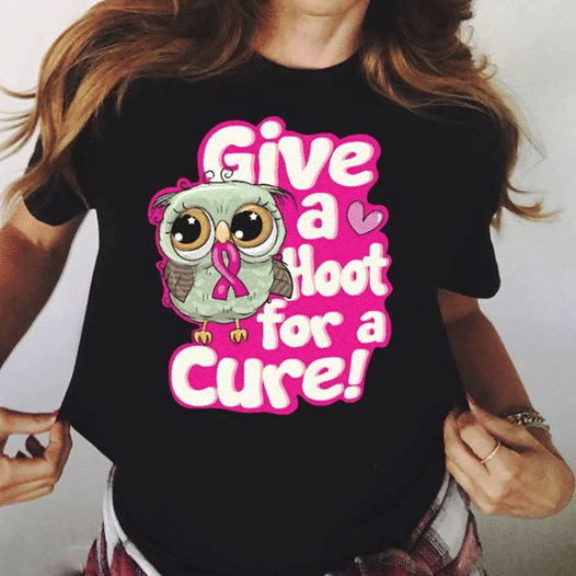 Breast Cancer Awareness Baby Owl Give A Hoot For A Cure T Shirt Hoodie Sweater Size S-5Xl