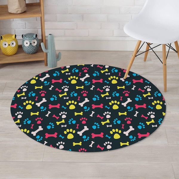 Dog Paw Print Round Rug