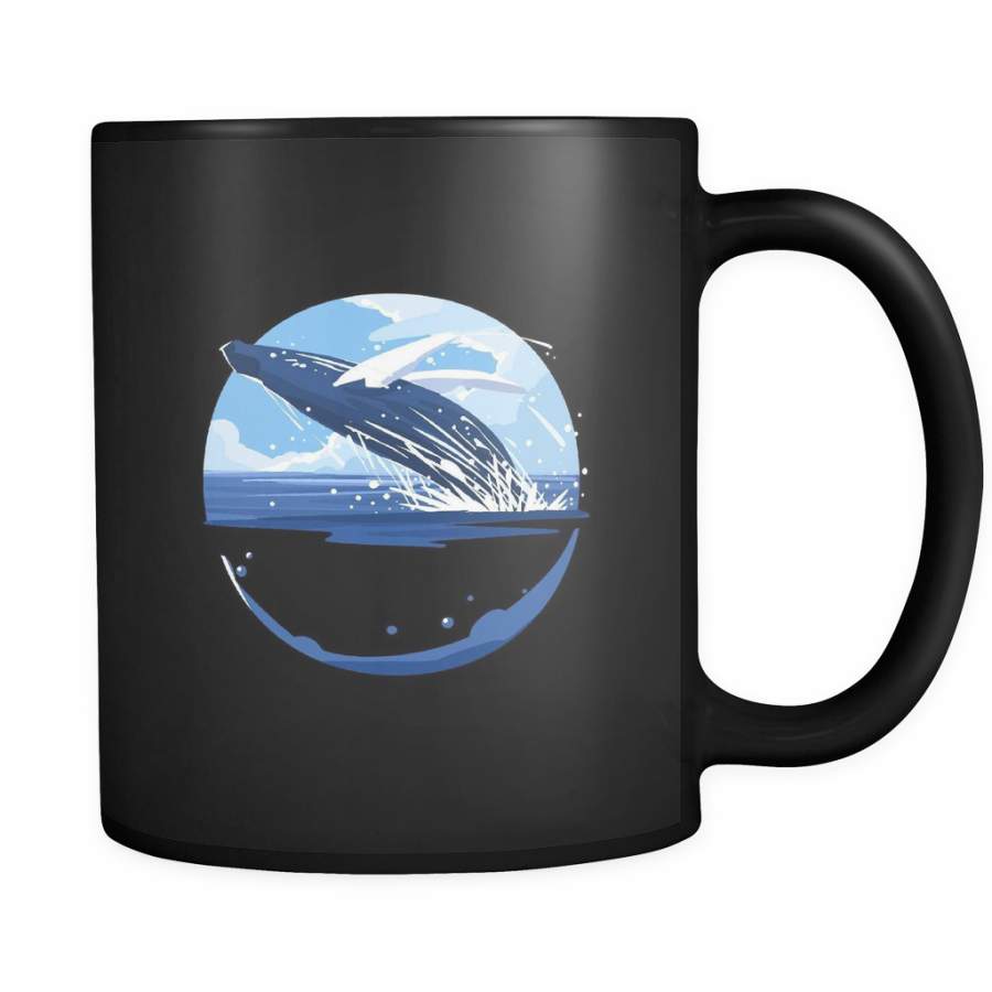 Sky Blue Ocean Jumping Whale Sea  Black 11oz Mug