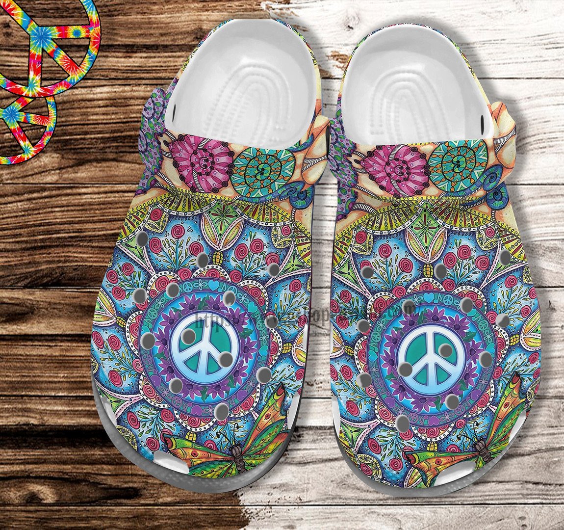 Hippie Boho Flower Peace Croc Shoes Vintage- Boho Hippie Shoes Croc Clogs Gift Birthday Girl- Cr-Ne0321