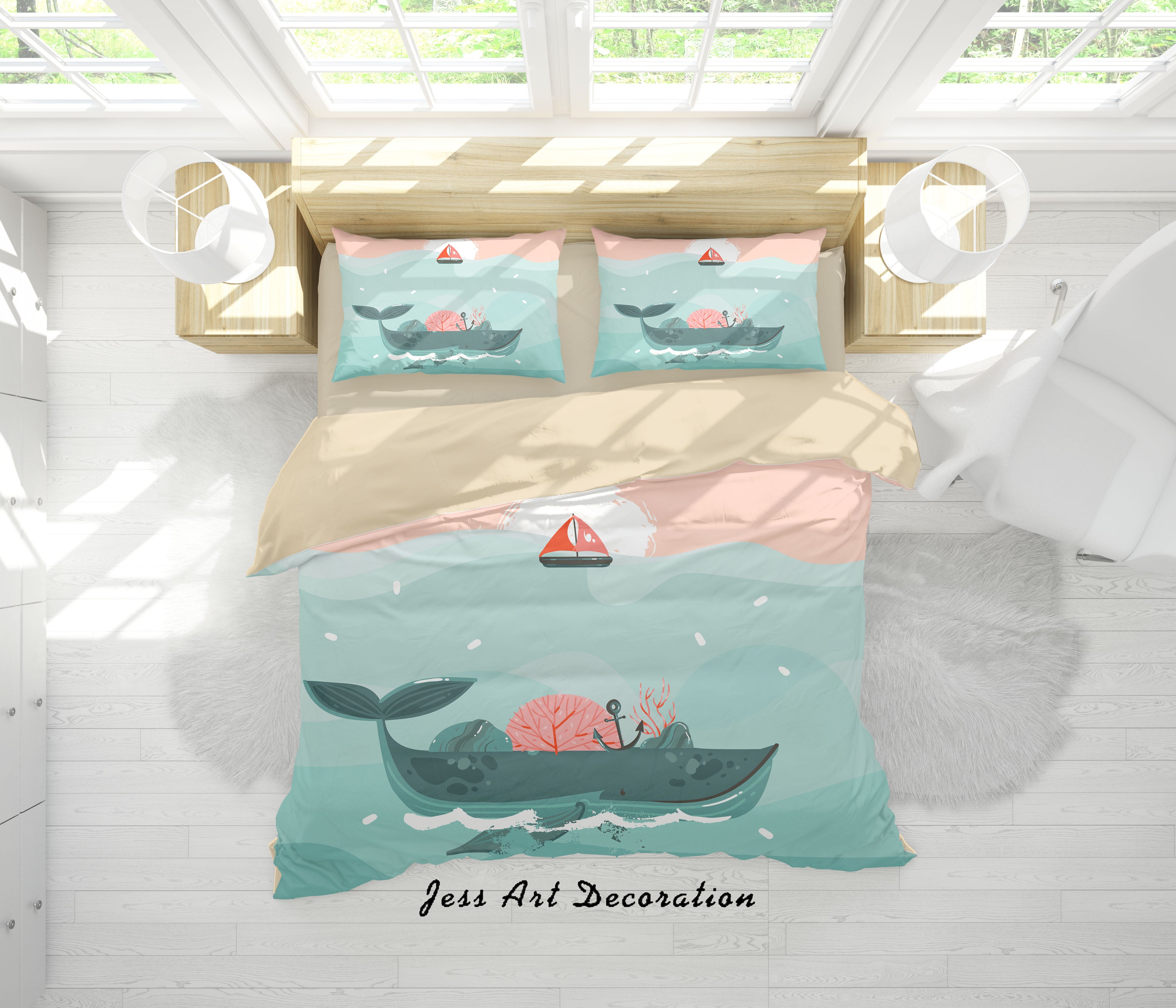 3D Cartoon Sea Boat Dolphin Quilt Cover Set Bedding Set Duvet Cover Pillowcases A313 Lqh