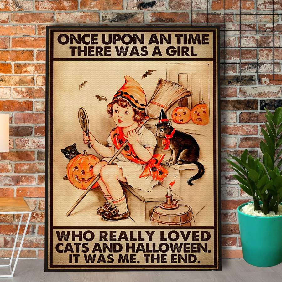 Baby witch there was a girl loved cats and Halloween paper poster no frame/ wrapped canvas wall decor full size