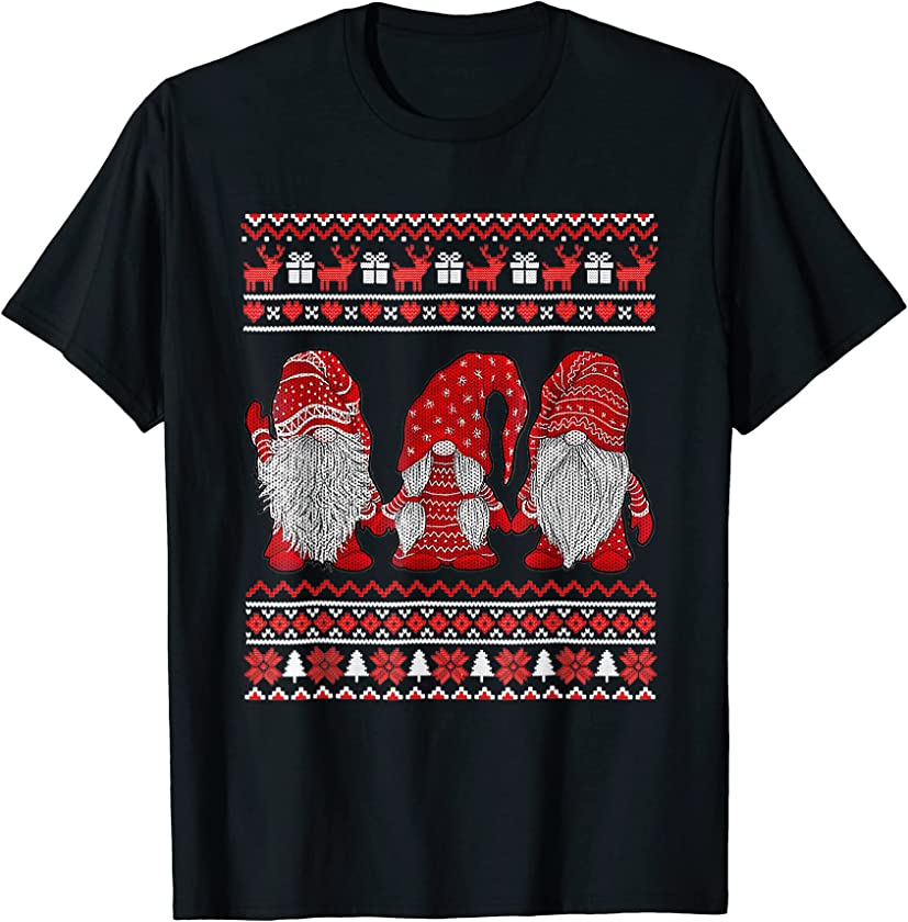 Ugly Christmas Sweater Three Nordic Gnomes Christmas Holiday T-Shirt