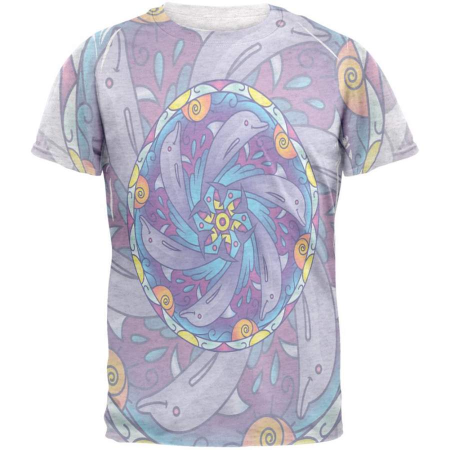 Mandala Trippy Stained Glass Dolphins Mens T Shirt