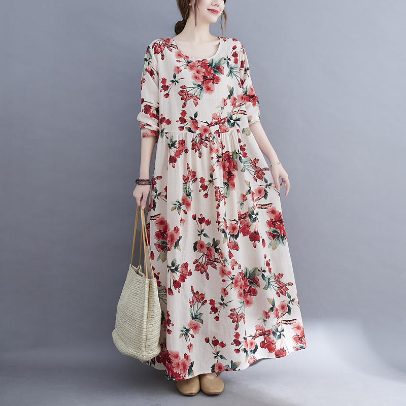 Women Vintage Floral Long Sleeve Dress Spring Autumn Oversized Woman Long Sleeve Dresses Ladies New Arrival Flower Dress 2021 alx