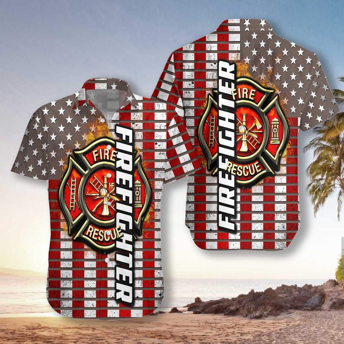 Red Flag Firefighter Hawaii Aloha Shirts Dh Ha15328