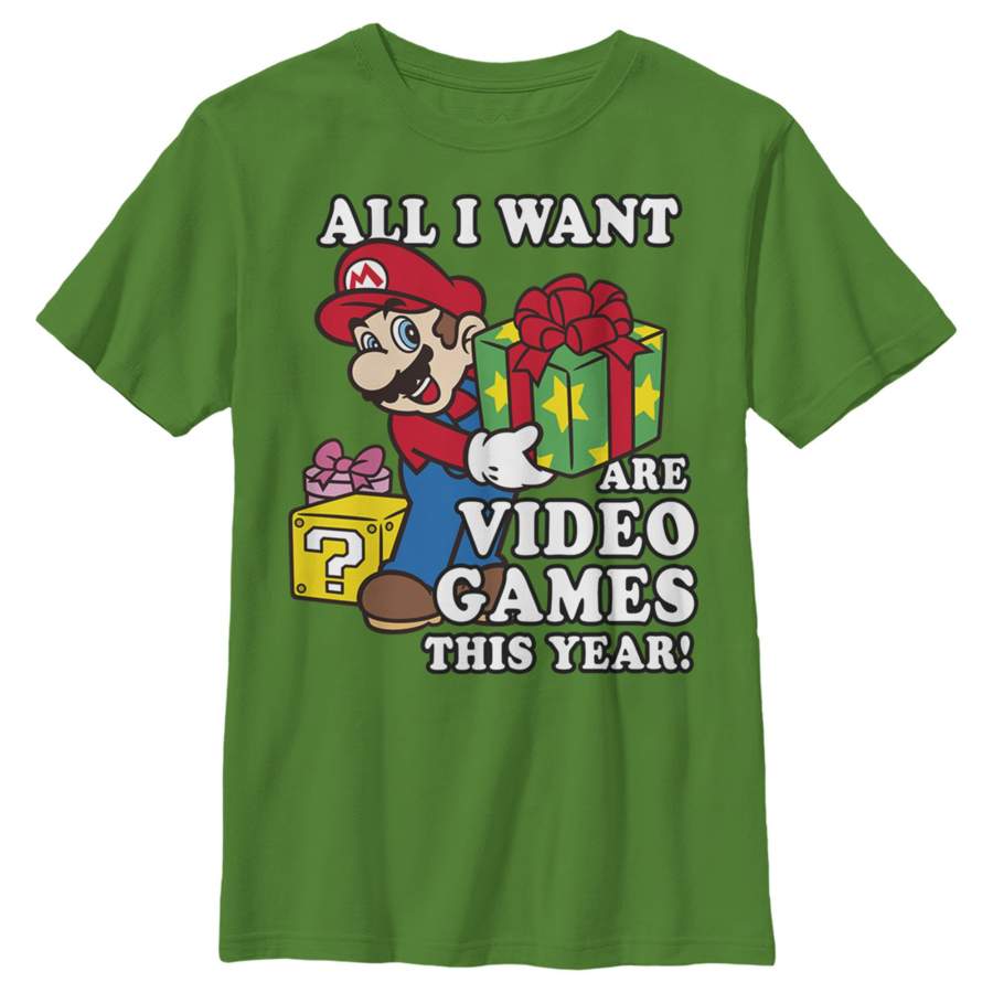 Nintendo Boy’s Christmas Mario All I Want Are Video Games  T Shirt