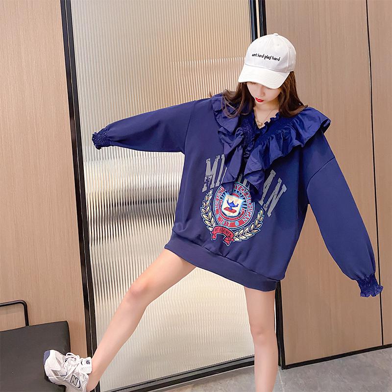 V-neck Sweatshirt Women’s Spring And Autumn 2021 New Korean Loose Lazy Wind Super Fire Thin Top alx