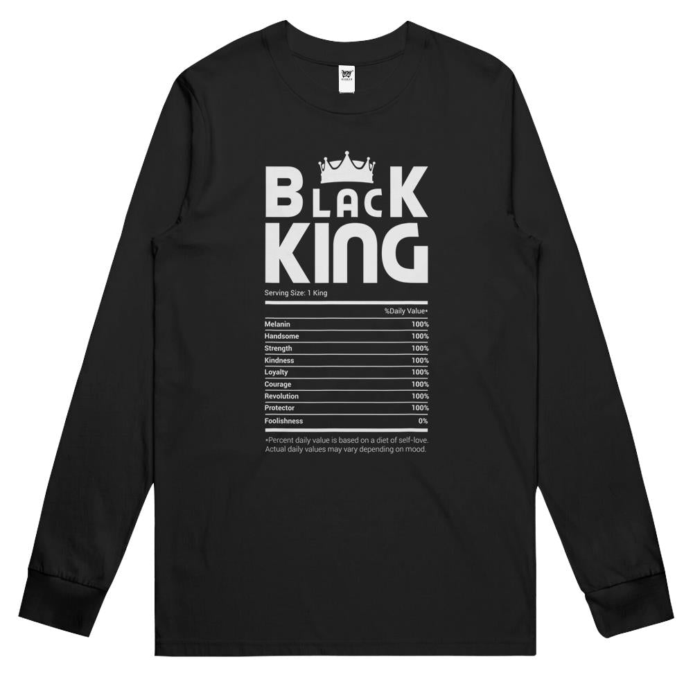 Nutritional Facts Shirt, Nutritional Facts Long Sleeve T Shirts, Black King Nutrition Facts Shirt, Black King Nutritional Facts African American Pride Melanin Long Sleeve T Shirts