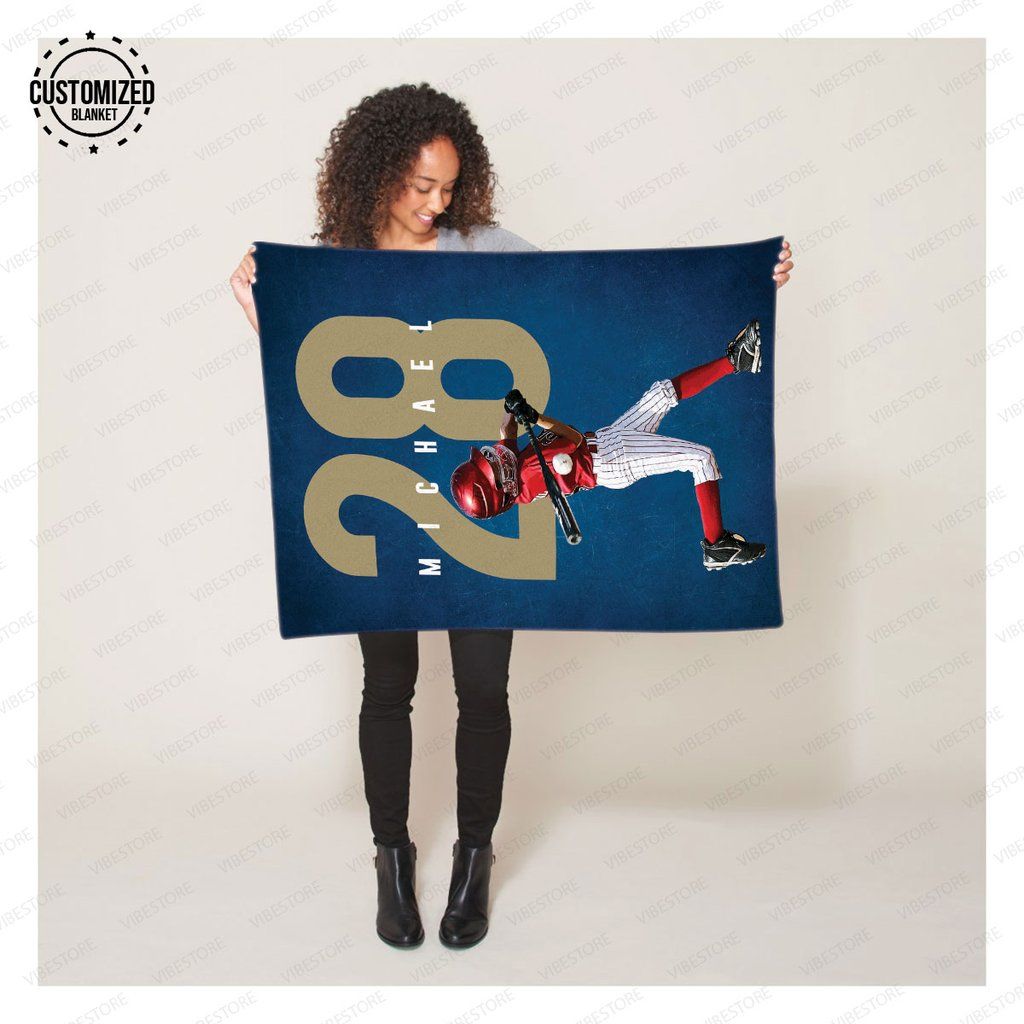 [Personalized Name & Date] Baseball Player Blue Background For Baseball Lover Fleece Blanket, Sherpa Blanket, Gift For Wife Gift For Parent, Family Member, Friends Gift, Christmas Gift, Home Decor, Home Living