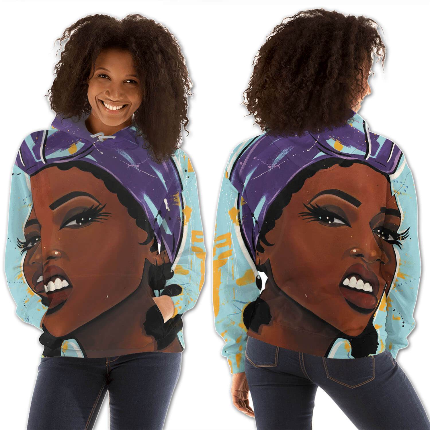 African American Hoodies Cute Melanin Girl All Over Print Womens Hooded Sweatshirt African Clothing Styles BPS21372