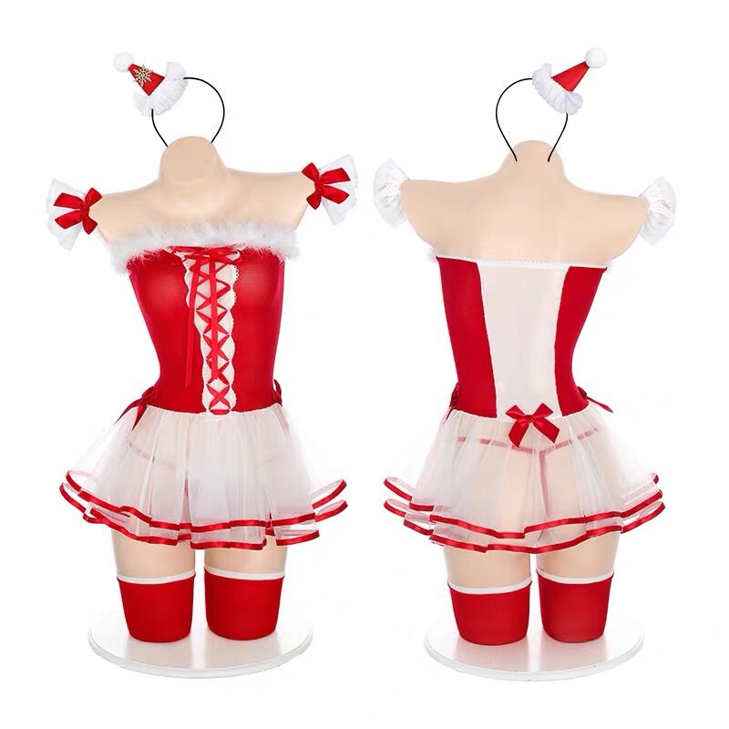 Christmas Cosplay Outfit for Women Red Uniform Temptation Sexy Cos Xmas Costumes Elk Headband Cute Gift Erotic Role Play Dresses alx