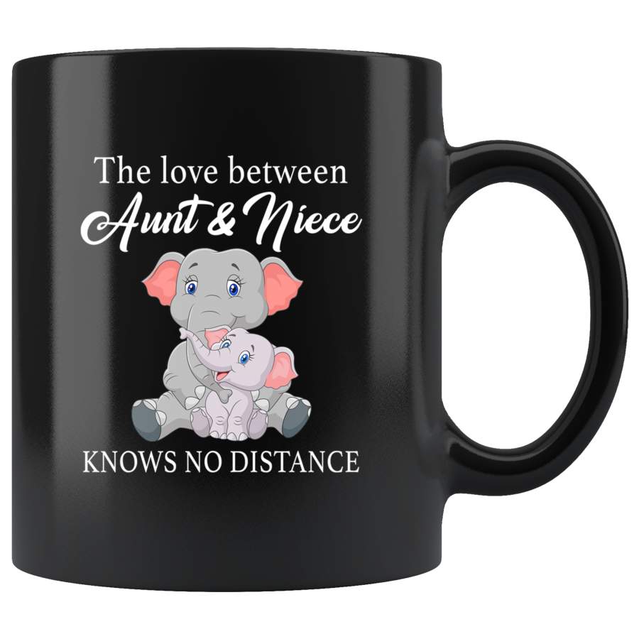 The love between aunt and niece knows no distance elephant black coffee mug