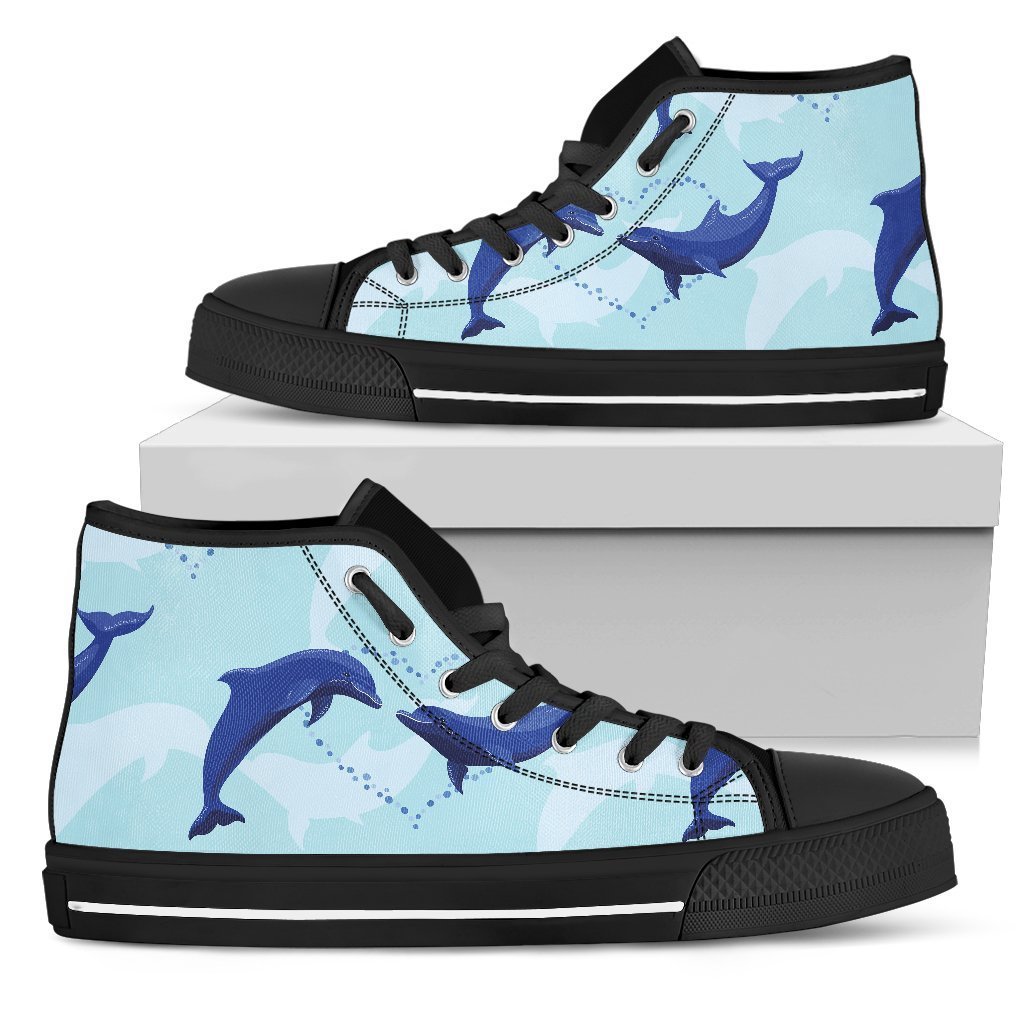 Dolphin Heart Pattern High Top Personalized Shoes Custom Name, Text For Women, Men