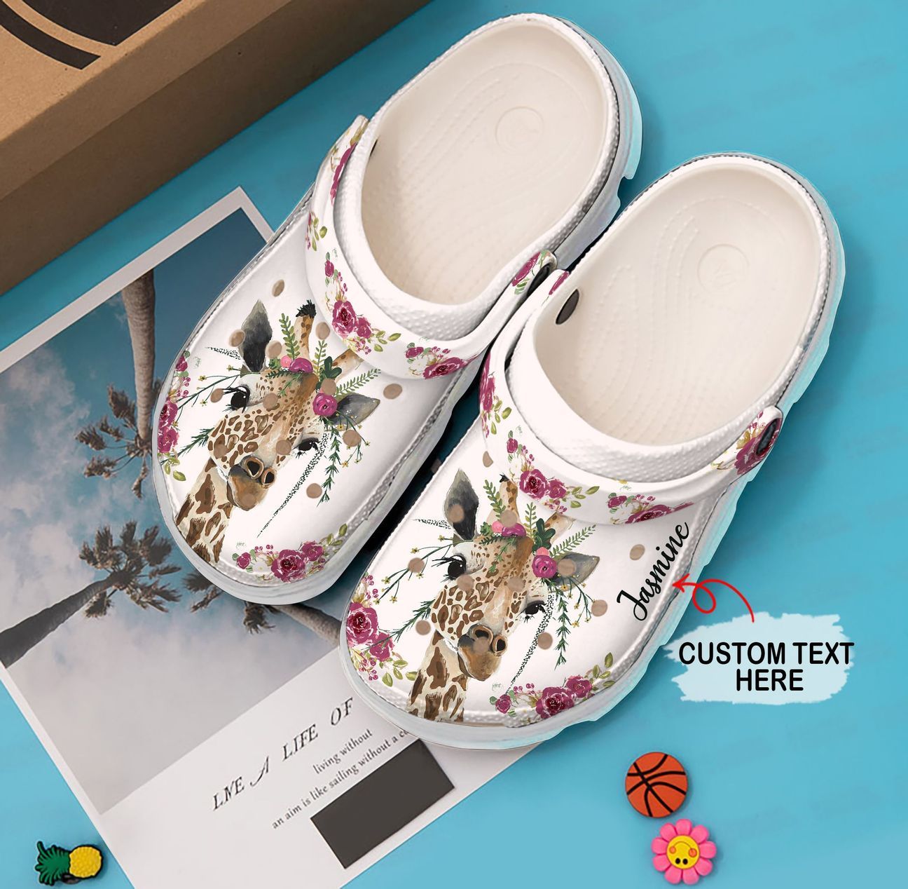 Giraffe Personalized Clog, Custom Name, Text, Color, Number Fashion Style For Women, Men, Kid, Print 3D Floral Giraffe