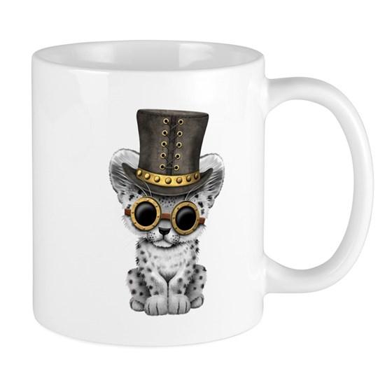 Cute Steampunk Snow Leopard Cub Mug