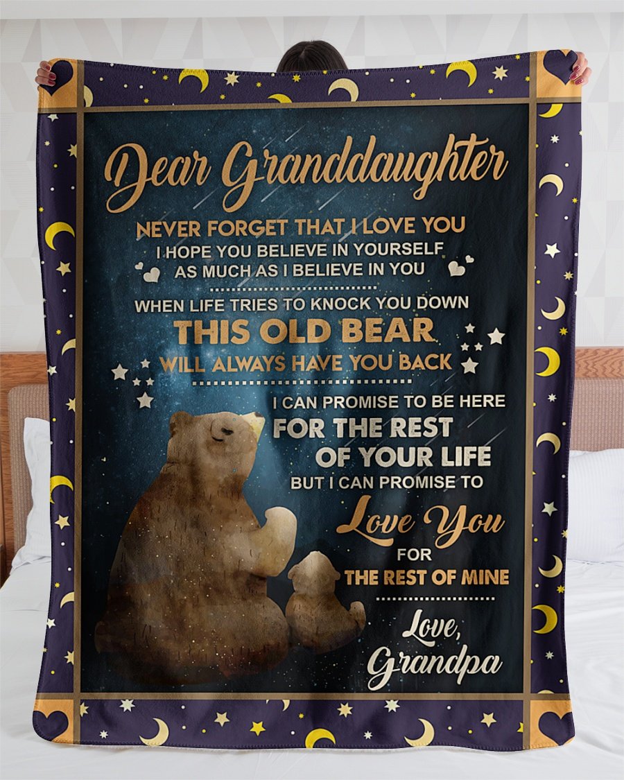 To My Granddaughter Fleece Blanket, Personalized Birthday Gift For Granddaughter From Grandpa Bears Blanket