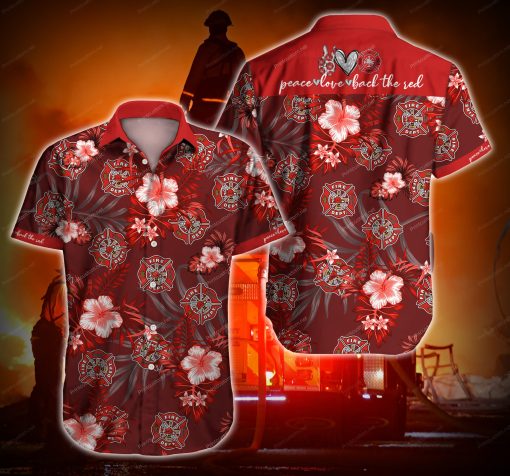 Tlab Firefighter Peace Love Hawaiian Shirt Shirts For Men Ha64833