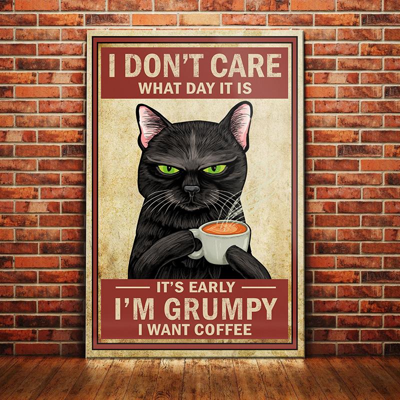 Black Cat Vintage Canvas And Poster I’m Grumpy I Want Coffe | Art Print | Home Decor | Room Decor | Wall Art