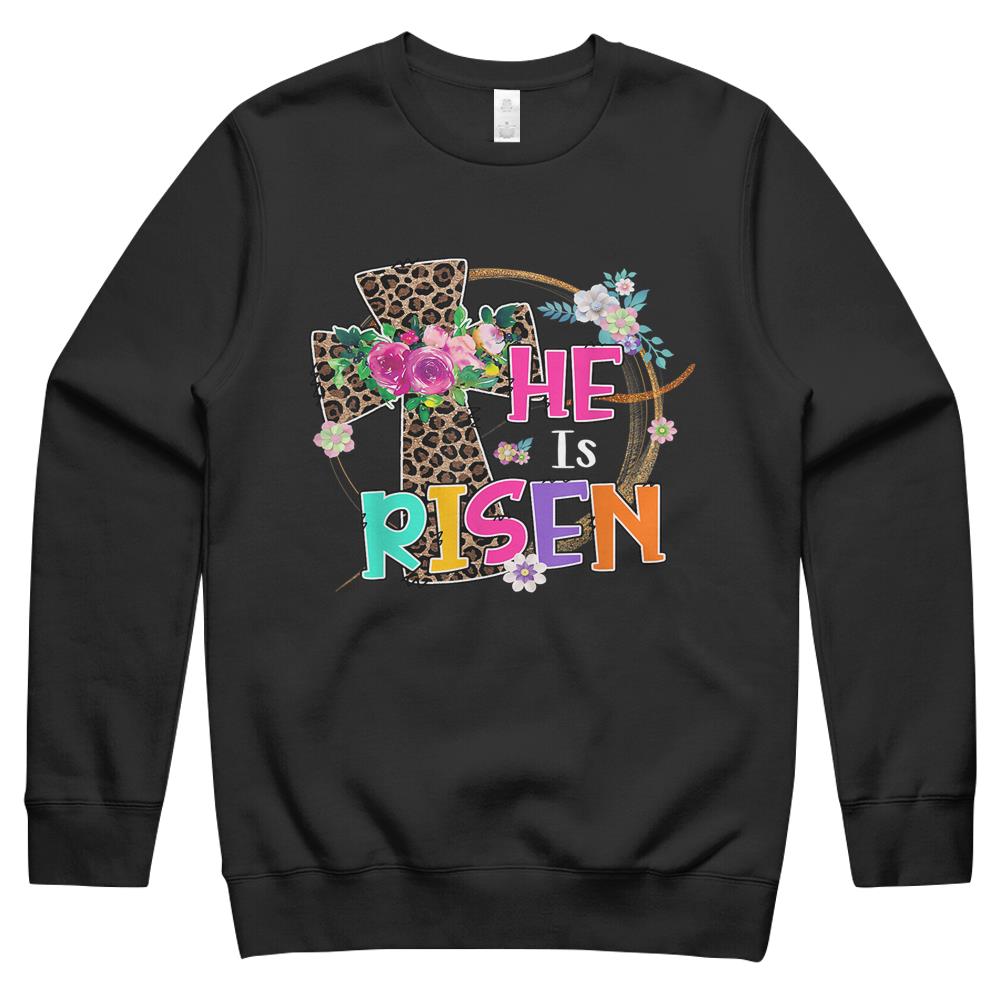 Easter Gift For Christian Teen Girls Mom He Is Risen Leopard Crewneck Sweatshirt