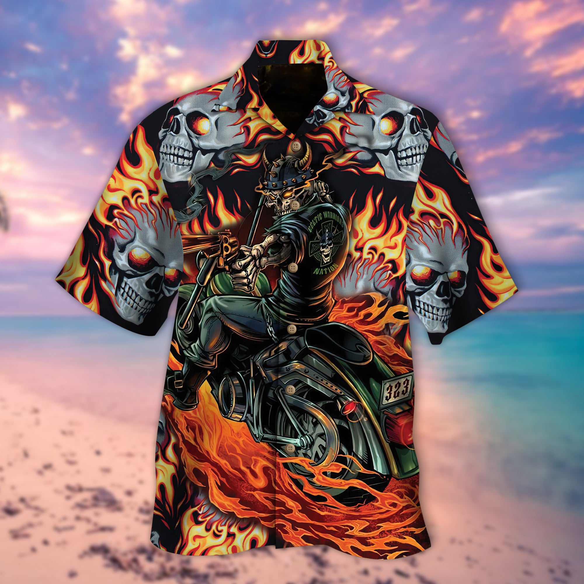 Rider Skull Hawaiian Shirt – Mc095 – Skull Art Print