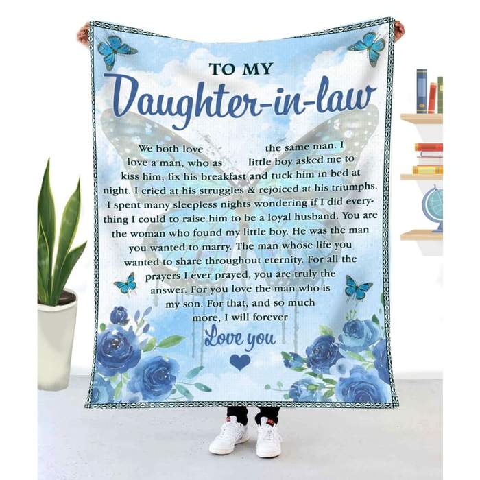 To My Daughter-In-Law So Much More I Will Forever Love You Blue Butterfly Blanket Gift For Daughter-In-Law Birthday Gift Home Decor Bedding Couch Sofa Soft And Comfy Cozy