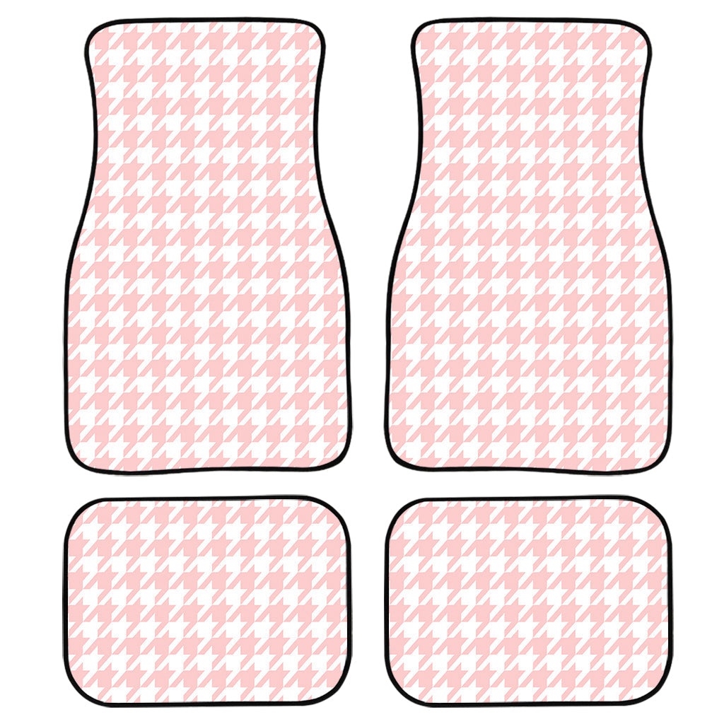 Pastel Pink And White Houndstooth Print Front And Back Car Floor Mats, Front Car Mat