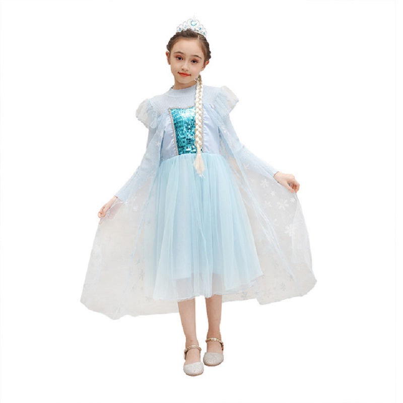 Tulle Dress Girl Elsa Princess Dress Birthday Gift Long Sleeve Turtleneck Collar Teenage Clothes For Girls alx