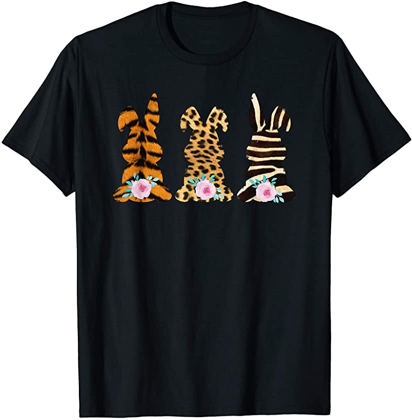 Women Easter Bunny Rabbit Leopard Cheetah Stripe Print T-Shirt