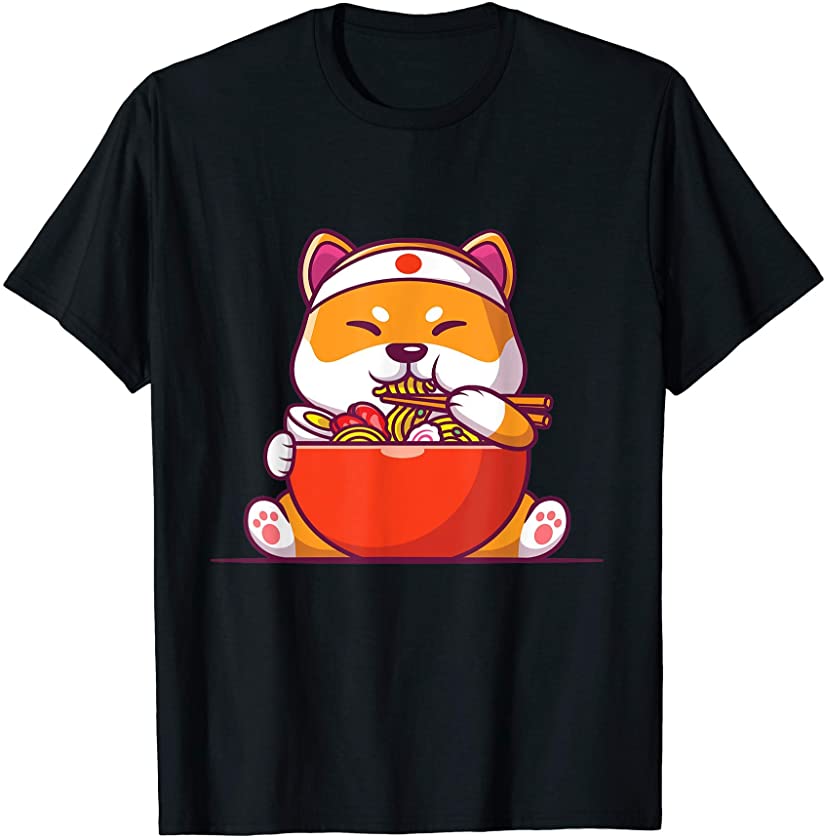 Cute Shiba Inu dog puppy loves Ramen, Anime, Kawaii, funny T-Shirt