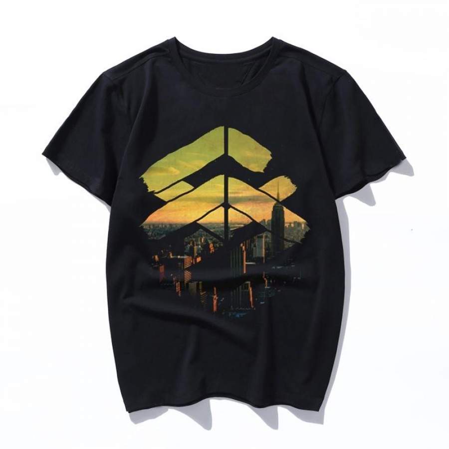 city sunset Summer Casual Cartoon Funny Vintage Short Sleeve Women men Tees Loose Large Size Couple Harajuku T-Shirt