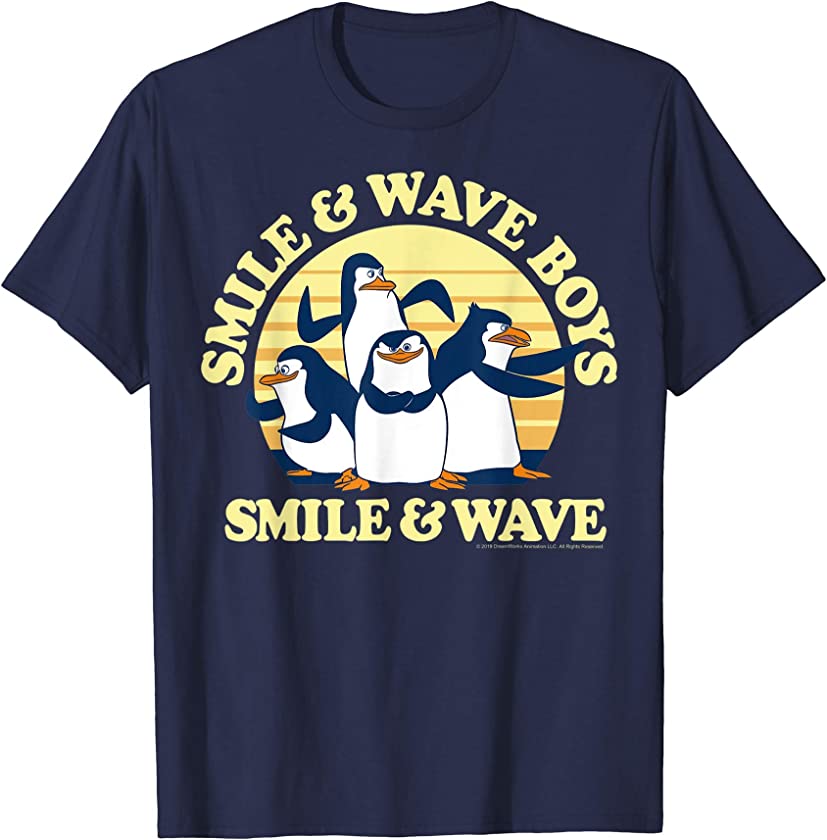 Penguins Smile And Wave Sunset Text Poster T-Shirt