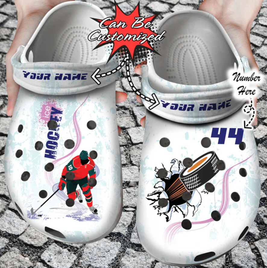 Custom Name & Number Ice Hockey Player Sport Clog Shoes #Dh