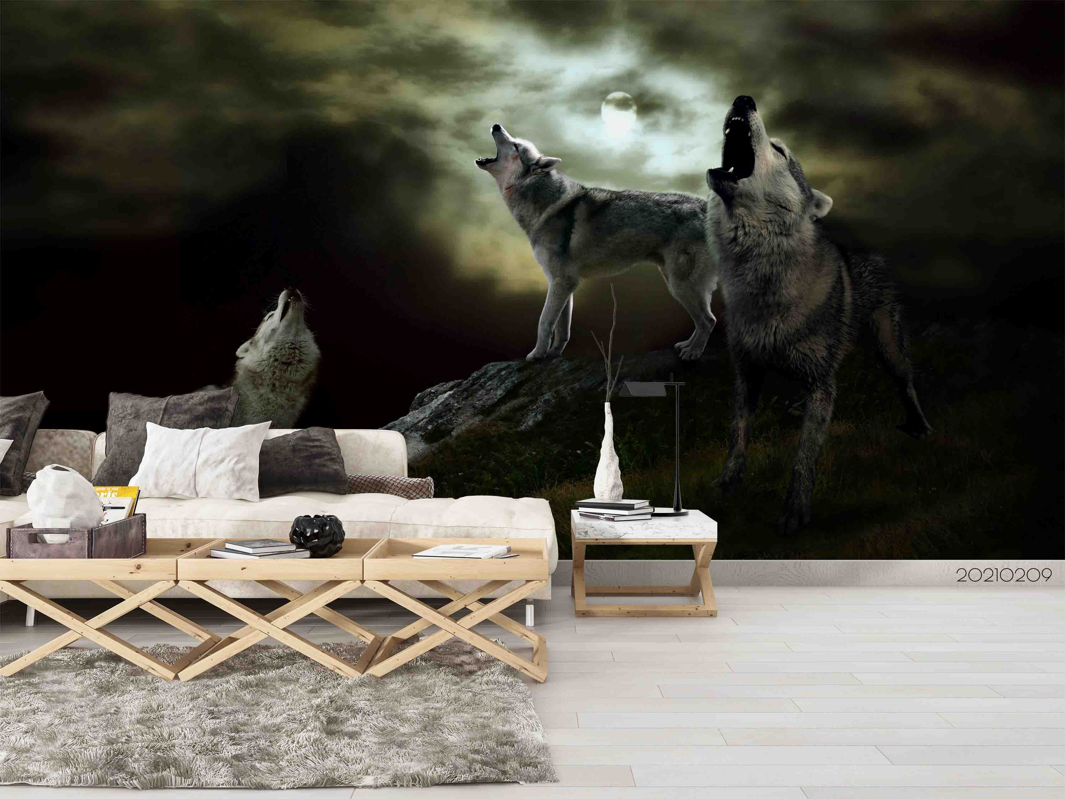 3D Night Animal Howling Wolf Wall Mural Wallpaper Lqh 215