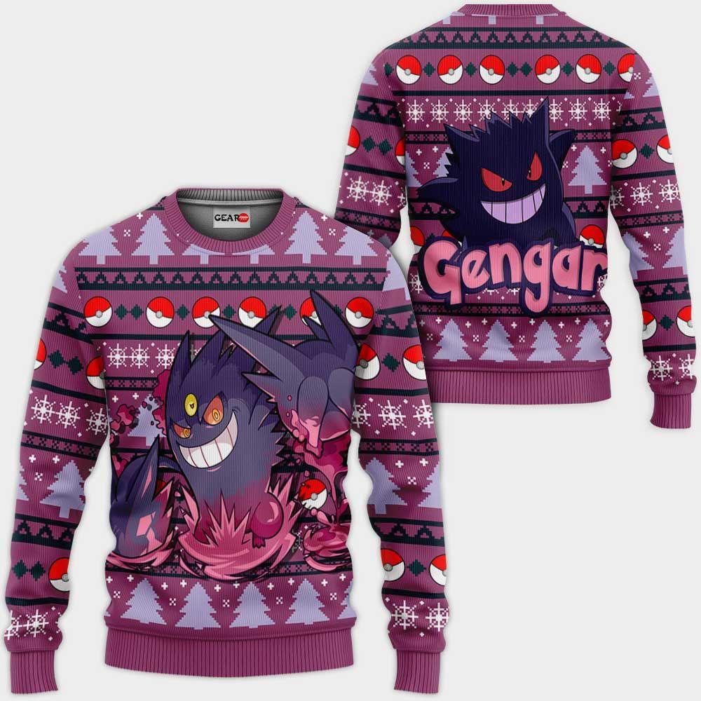 Gengar Ugly Christmas Sweater Custom Anime Pokemon Xmas Gifts T-Shirt