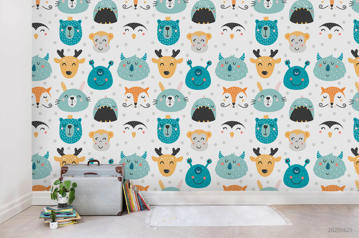 3D Cartoon Colorful Smiley Animal Blue Wall Mural Wallpaper Lxl 274