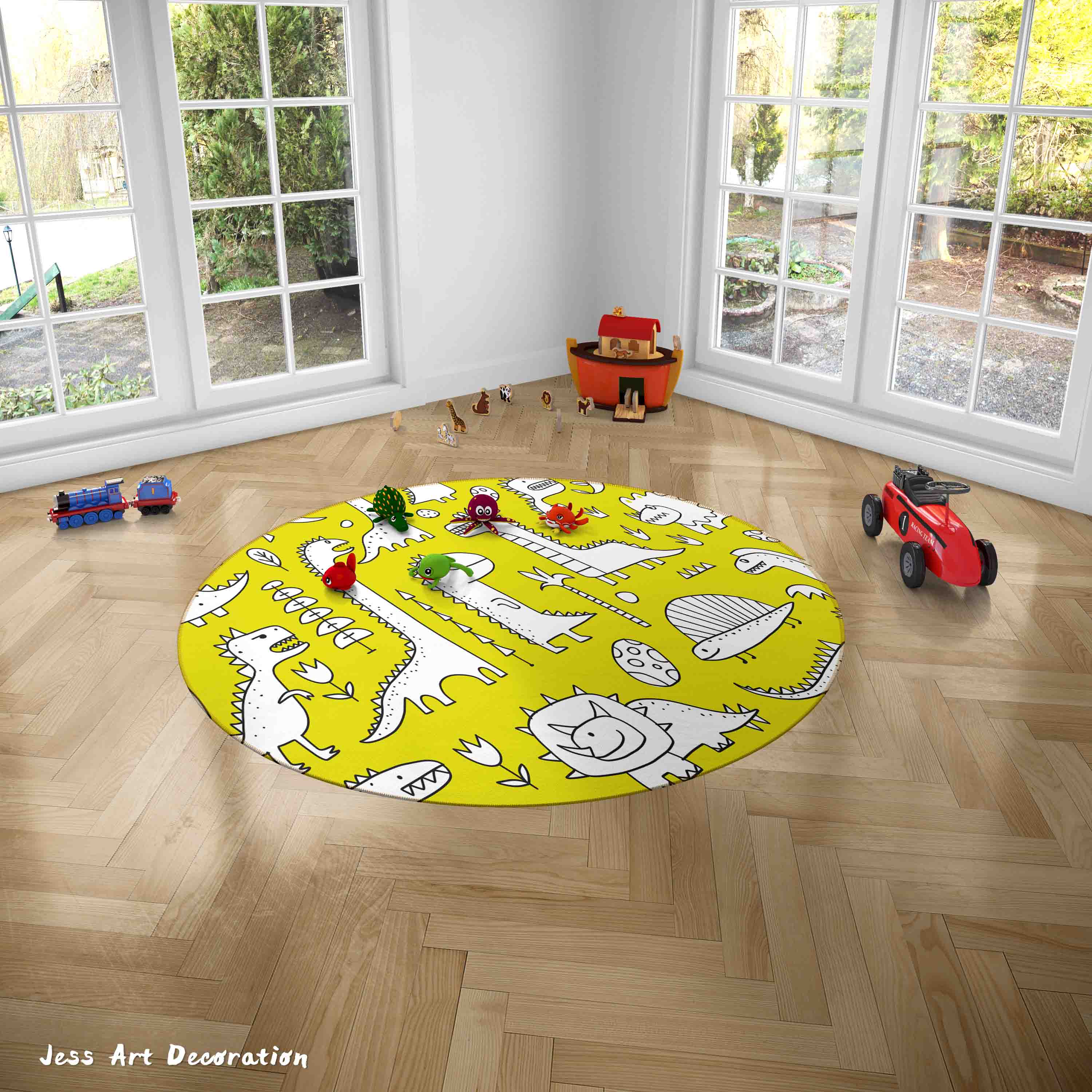 3D Cartoon Animal Dinosaur Yellow Kids Non-Slip Round Rug Mat 51