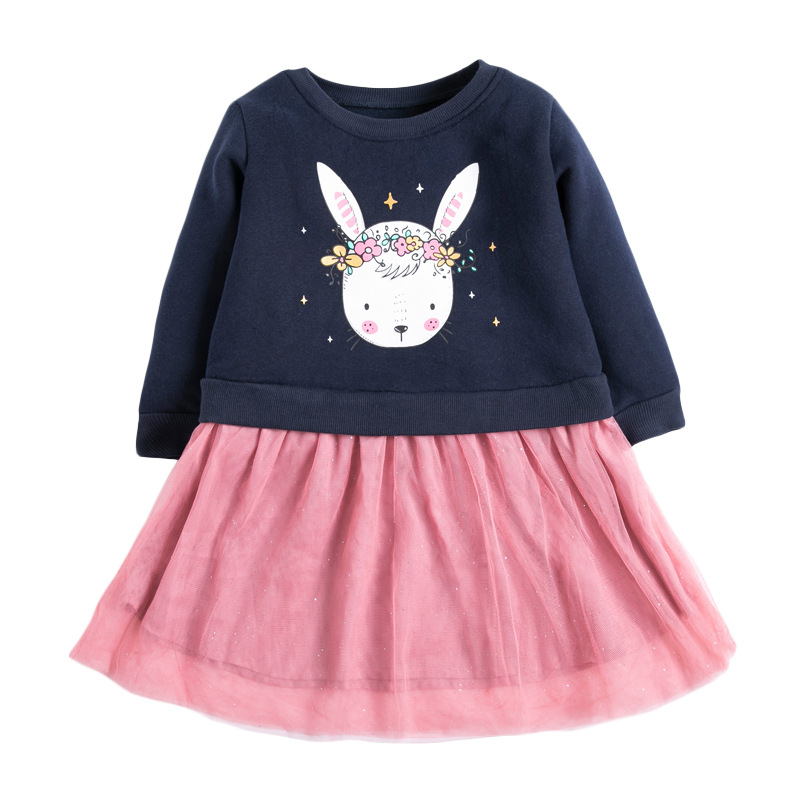 Little maven 2022 Winter and Autumn Dress Kids Baby Girls Thick Dress with Rabbit Dark Casual Clothes for Children 2-7 alx